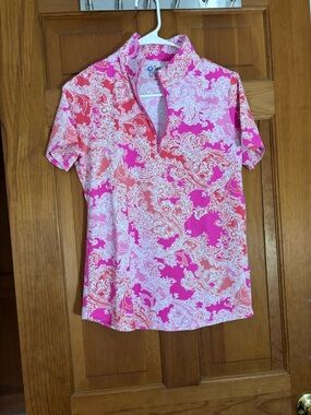 IBKUL Hot Pink Paisley Performance Golf Polo